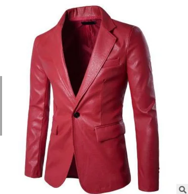 

NEW Business Men's Slim One Button Blazer Leather Jacket Outwear Coats Male Slim Fit Blazers Jackets