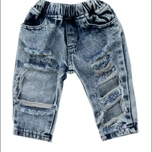 Модные джинсы с дырками для новорожденных и маленьких девочек; штаны; одежда