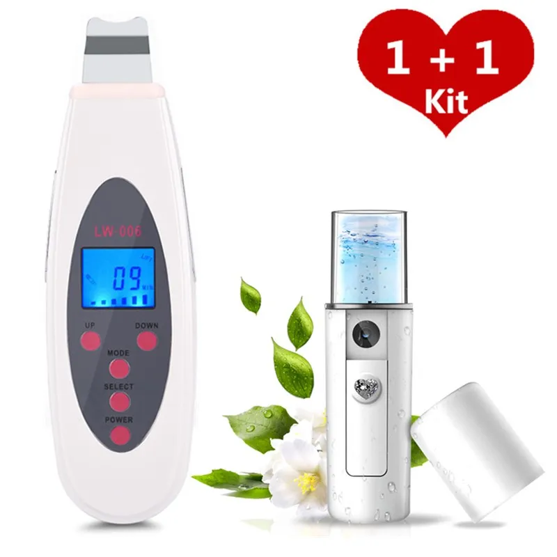 Baratos Limpiador ultrasónico DE LA PIEL máquina de limpieza de la cara profunda Remove Dirt Blackhead Peeling Lifting masajeador + Nano vaporizador Facial