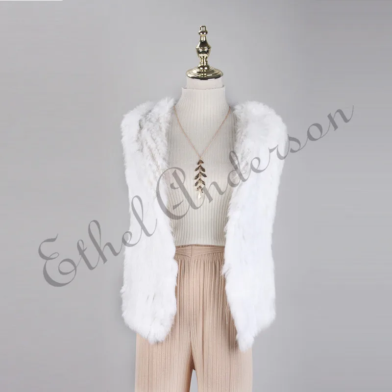 

Free Shipping Women Fur Vest Real Natural Rabbit Hand Knitted Gilet With Hooded Short Casual Waistcoat Outwear Jacket
