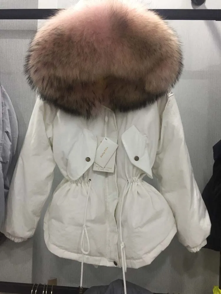 Schinteon, зимний женский теплый пуховик с большим натуральным мехом енота, верхняя одежда с капюшоном, плотное пальто с регулируемой талией