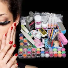 42x Acrylic Nail Art Tips Powder Liquid Brush Glitter Clipper Primer File Set