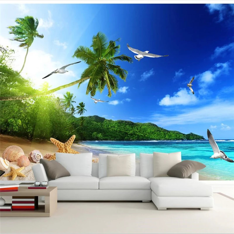 

Обои для стен 3 d, папье peint wellyu, фотообои на заказ, Пляжный Пейзаж, пляж, кокосовое дерево, ТВ, фотообои на стену