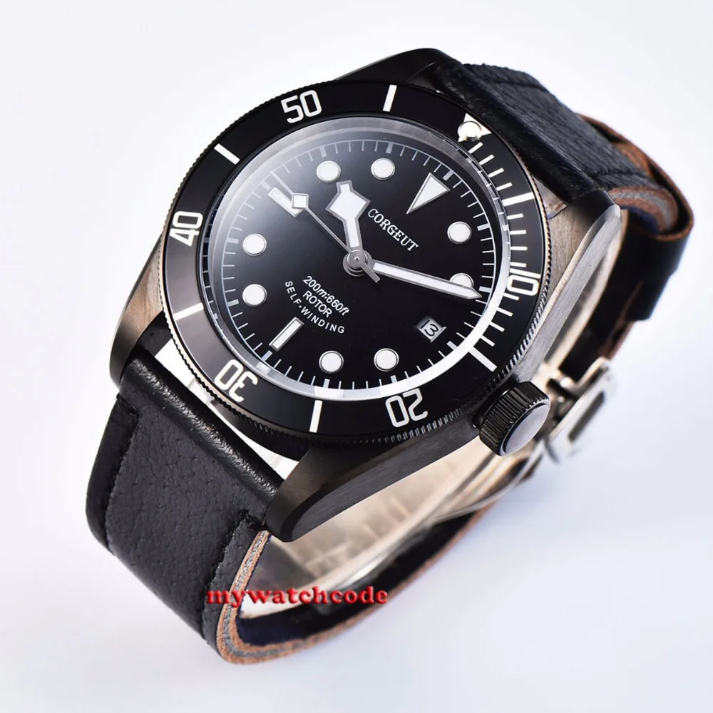 

41mm corgeut black dial PVD case date Sapphire Glass automatic men Watch