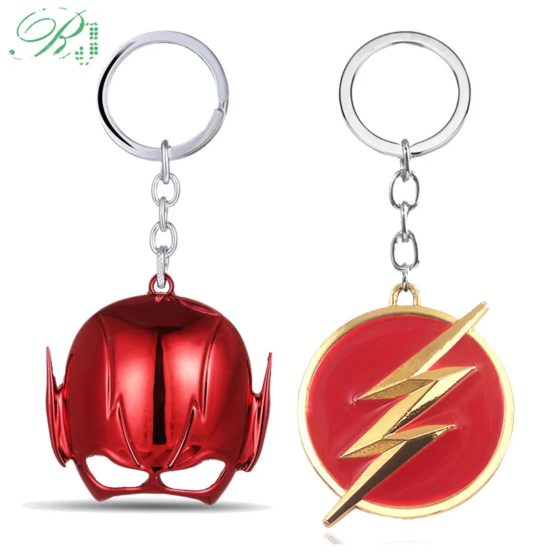 

RJ Avengers The Flash Keychain Flash Mask Golden Lightning Metal Keyring Thor Hammer Pendant Men Car Accessories Jewelry