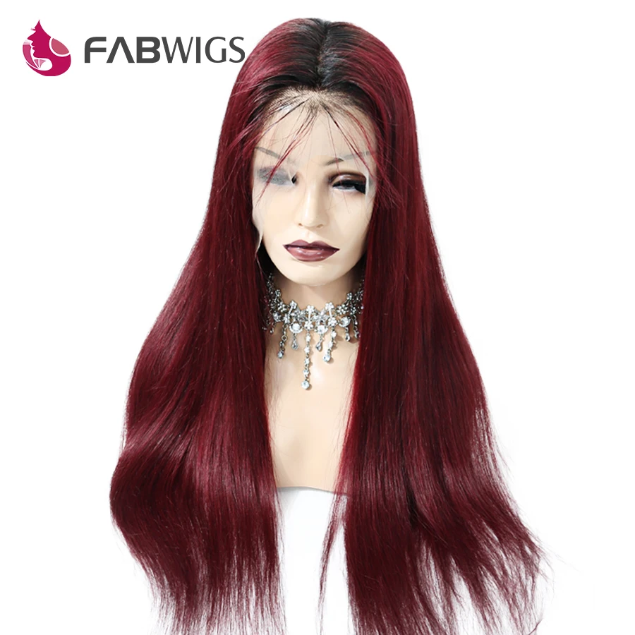 Fabwigs 1B/99J Full Lace натуральные волосы парики Ombre волос предварительно сорвал бразильский Реми натуральные волосы парики с волосами младенца