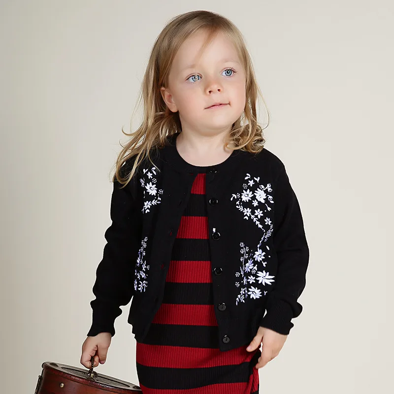 Buy Daisies embroidered children long sleeve wool cardigans girls flower