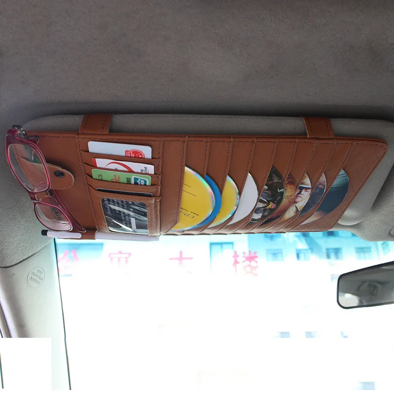 2pcs Lism Sunglasses Card Organizer Sun Visor Sunshade Sleeve Wallet Clips Car CD DVD Holder Disc Leather Storage Media Case | Электроника