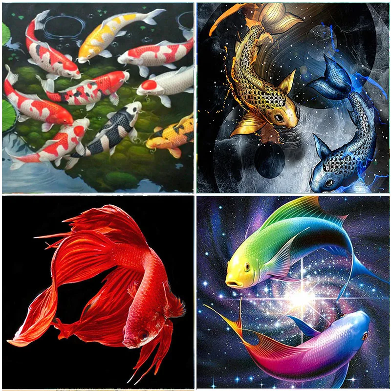 

Diamond Embroidery Fish Colorful Koi Picture Mosaic Wall Painting Animals Full Square Drill Kits Home Decorations Cross Stitch