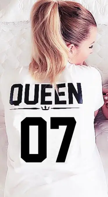 OMSJ/Новинка, одинаковая футболка из хлопка, футболка с надписью «King 07», «queen 07», «Prince», «Princess», «Prin», повседневные топы для мужчин/женщин, для влюбленных, для новорожденных - Цвет: queen 07