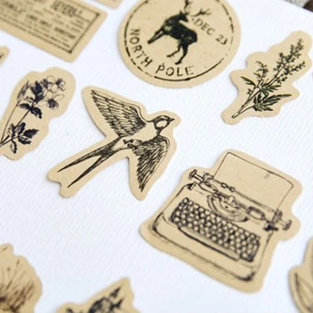 

20packs/lot Retro Birds Animal and Plants Mini Craft Paper Label Adhesive Sticker DIY Diary Album Small Cards wholesale