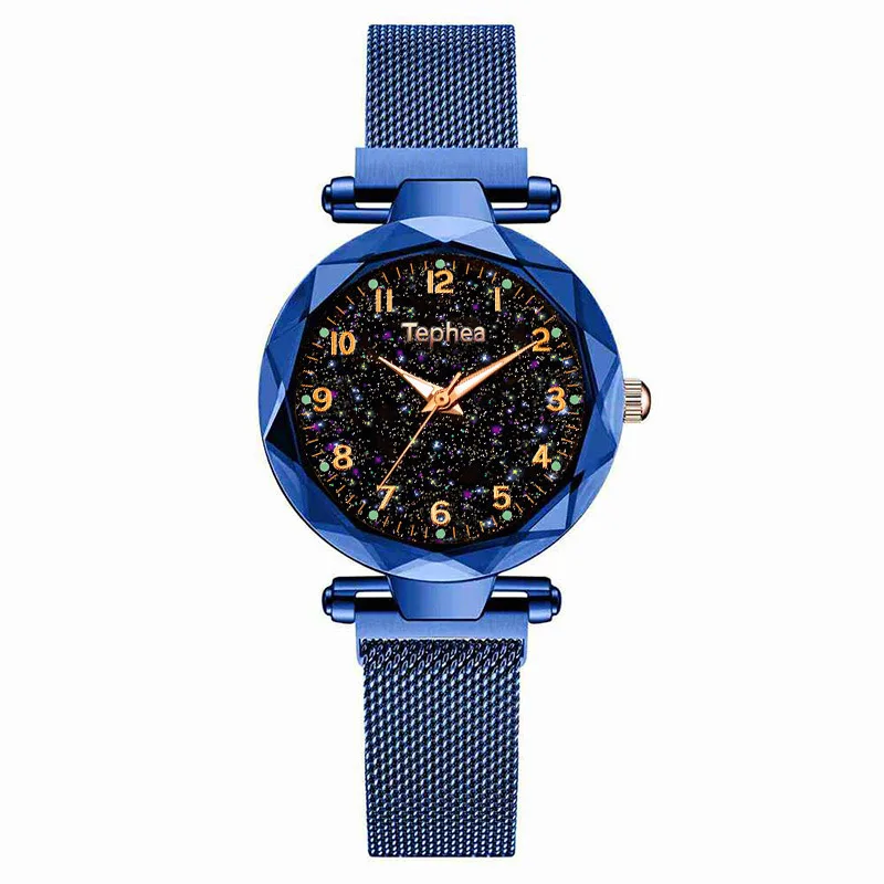 Blue 1 Роскошные Звездное небо модные женские часы с магнитной пряжкой цвета Женские кварцевые наручные часы цветы поверхность дизайнерские женские часы - Цвет: Blue 1