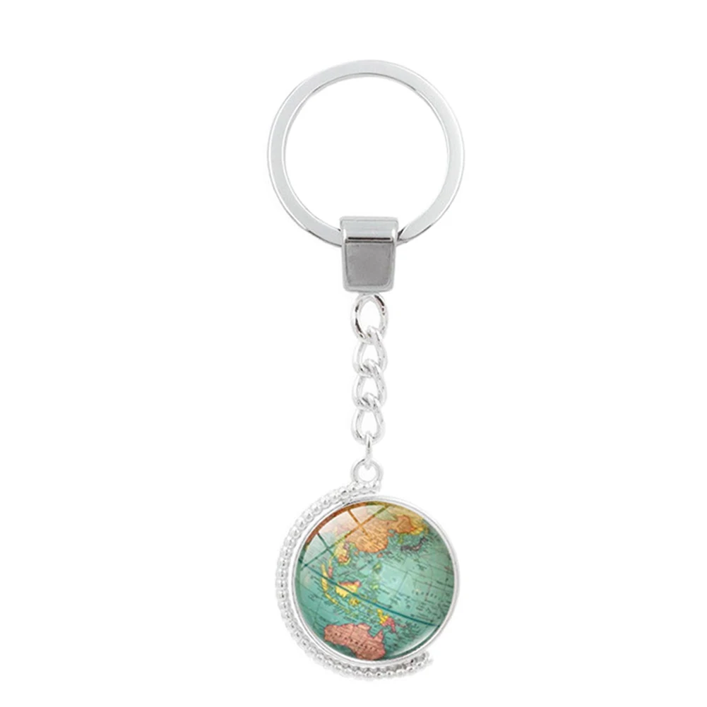 Vintage Globe Map Keychain World Map Art Glass Round Dome Pendant Key