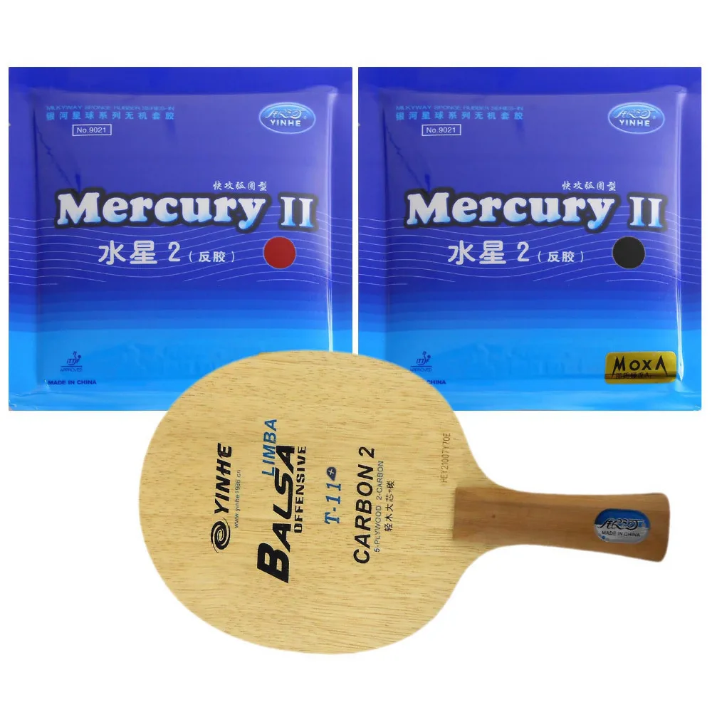 

Pro Table Tennis Ping Pong Combo Paddle Racket Yinhe T-11+ + 2 Pcs Mercury II Shakehand long handle FL