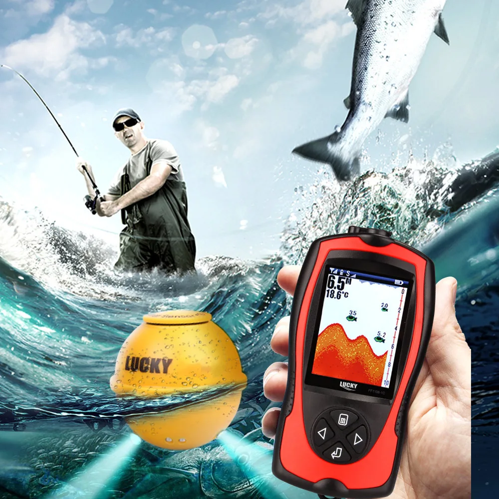 Lixada Портативный Рыболокаторы 2-в-1 Перезаряжаемые 2,4 дюймов ЖК-дисплей Беспроводной сонар датчиков Глубина поиска сигнала об обнаружении рыбы детектор Pesca