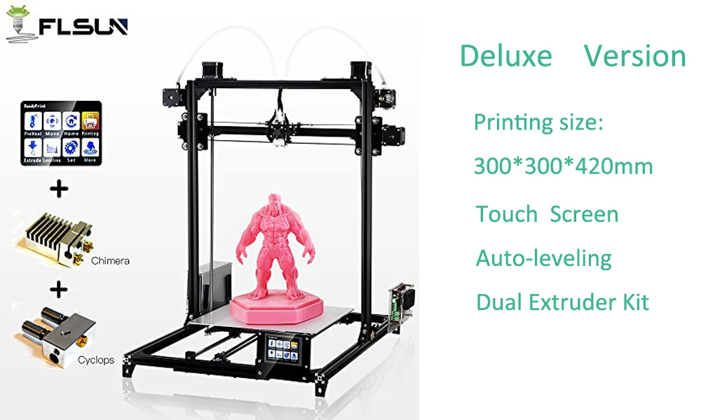 Flsun 3d принтер I3 комплект Полный металлический размера плюс 300x300x420 мм двойной экструдер сенсорный авто-выравнивание 3d принтер с подогревом