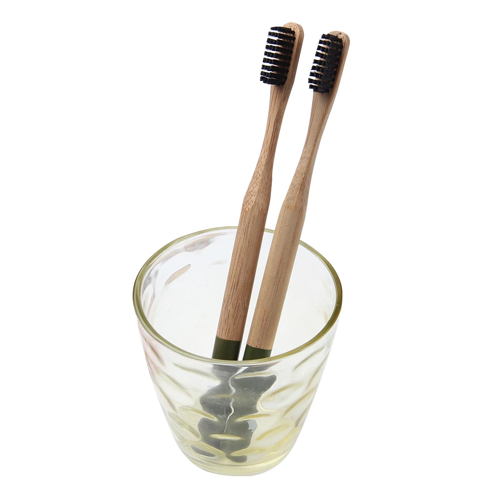 Y&W&F 1pc Natural Bamboo Toothbrush Black Head Round Bamboo Handle Soft