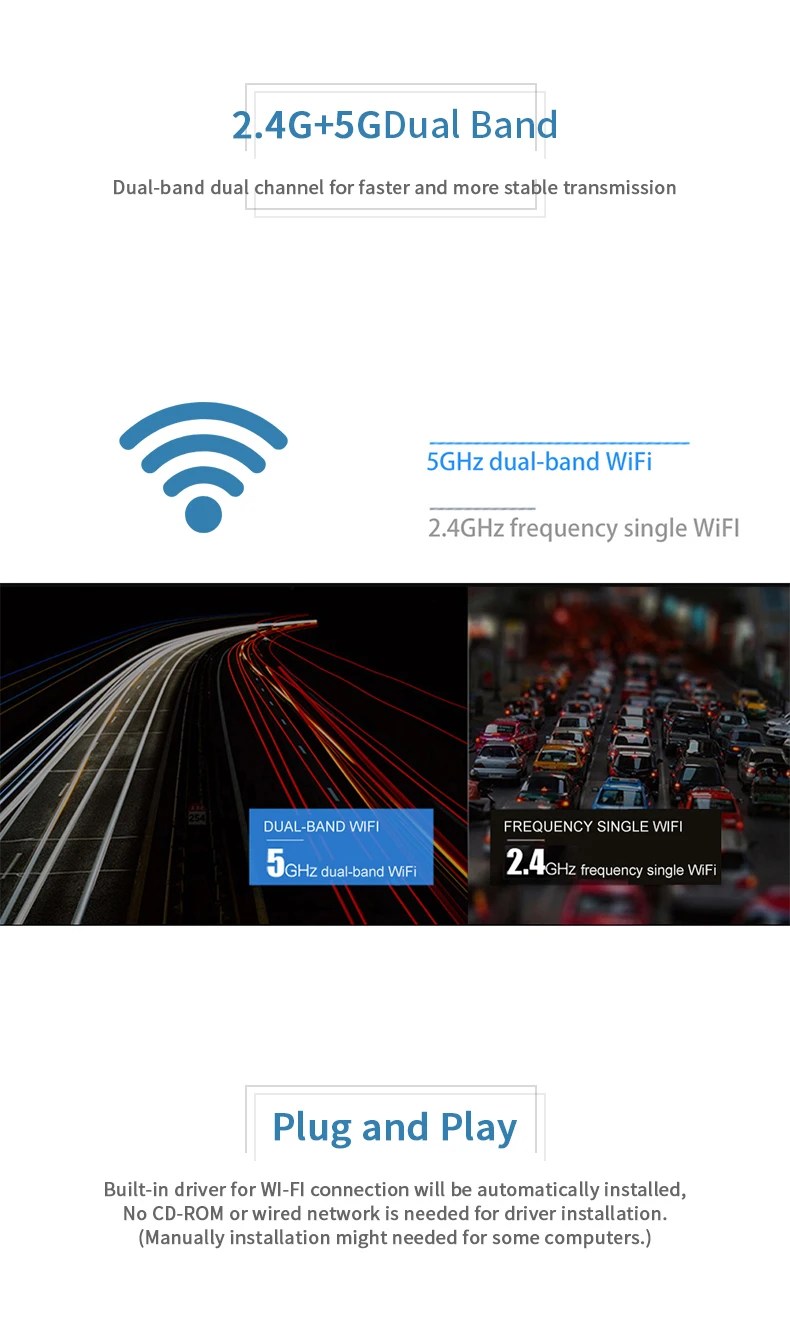 Беспроводной USB WiFi адаптер Bluetooth V4.2 5G/2,4G двухдиапазонный беспроводной адаптер AC 600 Мбит/с мини WiFi ключ для настольного ноутбука ПК
