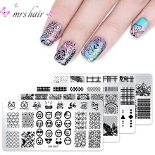 

flower plate blue film painted board long Square Nail Art Stamp Template Image Pattern Printing Plate for Manicure Stencil