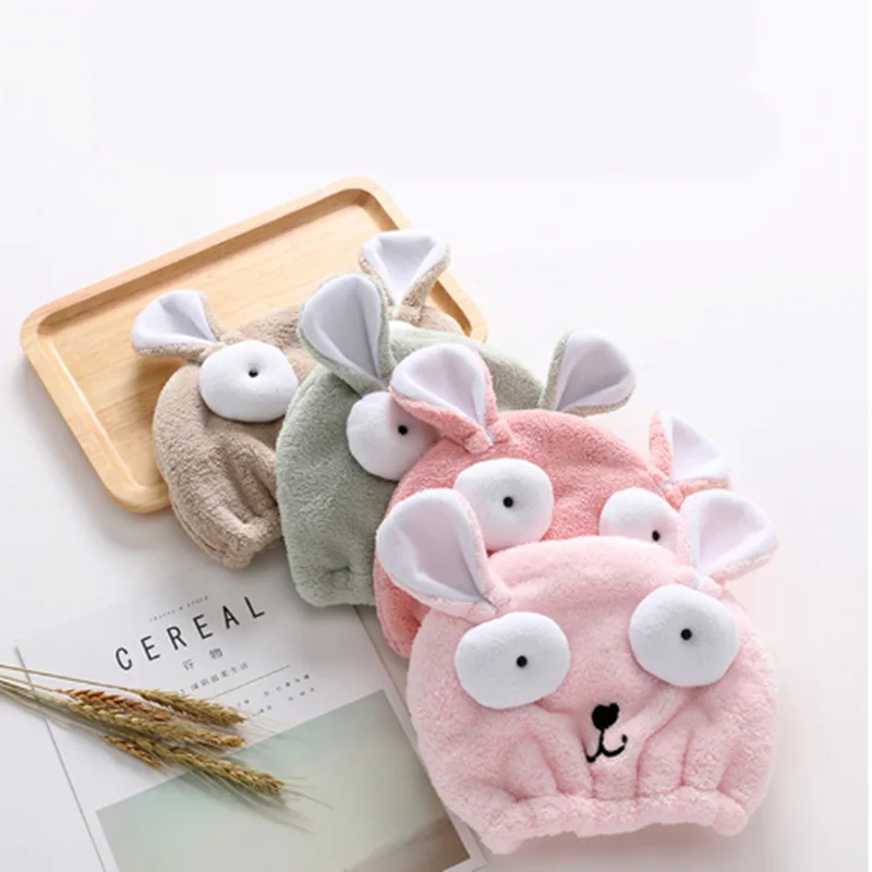 

Cute Rabbit Bath Towel Dry Hair Hat Shower Cap Kids Absorbent Quick-drying Long-Velvet Ultra-Soft Girl Dry Hair Protection