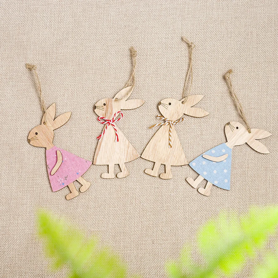 1 шт. пасхальные украшения милые Подвески Кролик из дерева украшения ремесло подарки для детей домашний декор