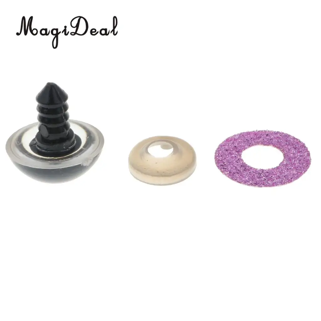 10pcs 16mm Plastic Round Safety Eyes + Glitter Nonwovens + Washers For Teddy Bear Soft Stuffed Toy DIY