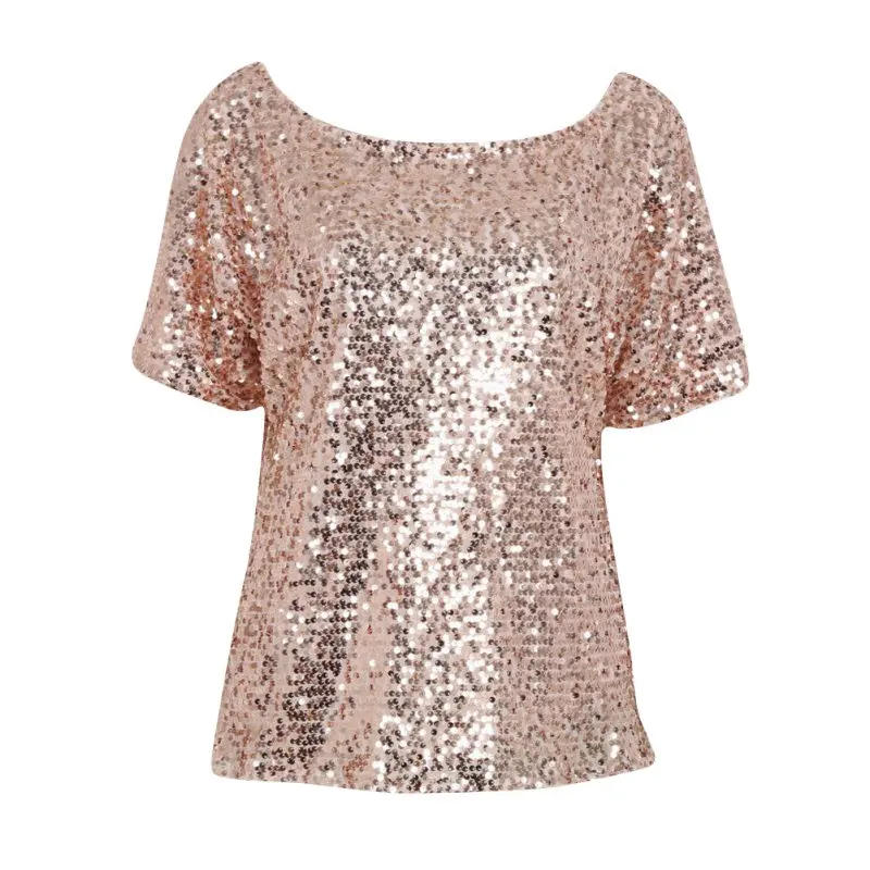 

Women Summer Fashion Shiny Causal Sequin Top Tank Three Quarter Sleeve Blouse Bling Vest