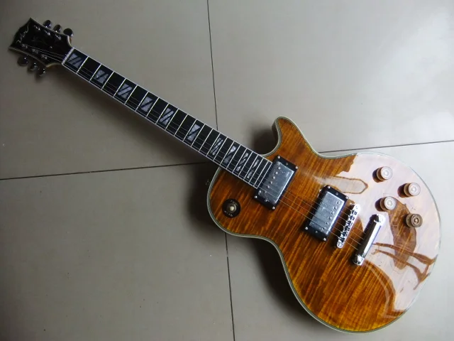 

Wholesale Cnbald Custom electric guitar ebony fretboard/fretside binding one piece neck in beer root brown 110815