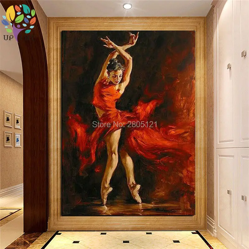 

handpainted large sexy hot dancer canvas painting red dress spanish dancing girl oil painting on canvas art for living room