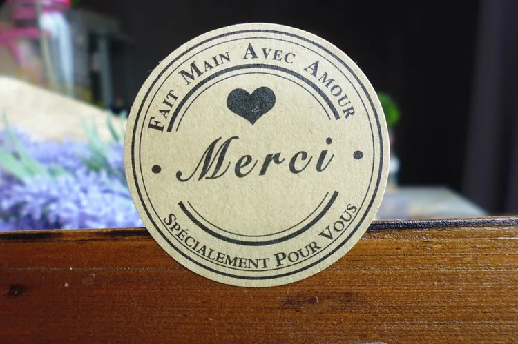 120 шт французские Merci Love Heart ручная упаковка для торта уплотнительные этикетки из крафтовой бумаги наклейки для выпечки DIY вечерние круглые наклейки в подарок s M1211