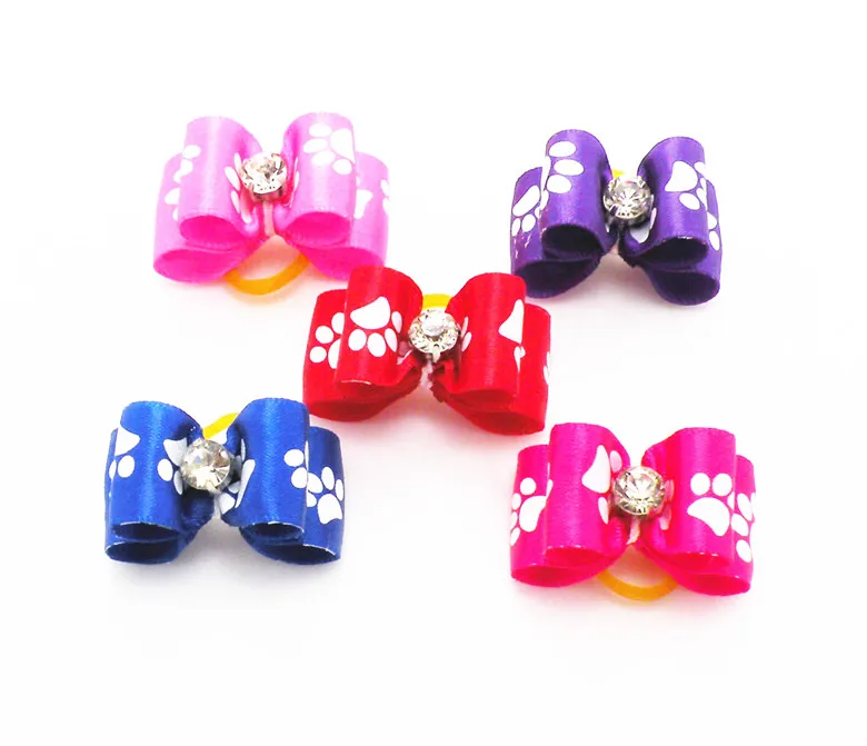 100PC/Lot Cute Footprints Dog Hair Bows Pet Accessories For Dog