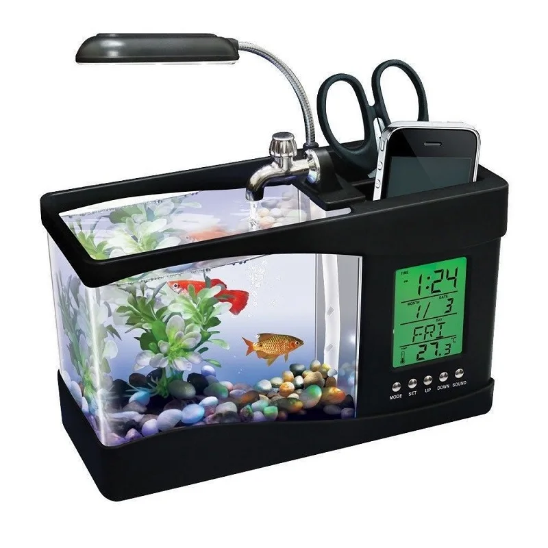 Usb Desktop Electronic Mini Aquarium Fish Tank with Water Running LED