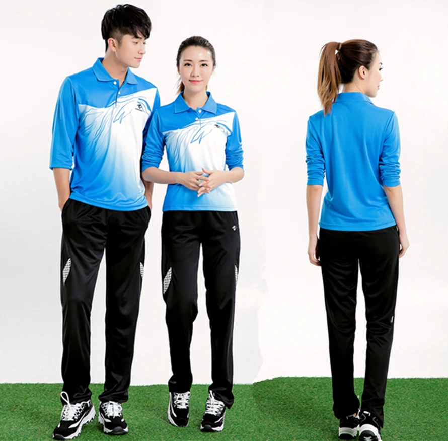 ZMSM мужские и женские теннисные рубашки с длинным рукавом, набор для бадминтона, настольного тенниса с отложным воротником, теннисная футболка и штаны, спортивная одежда NM5070