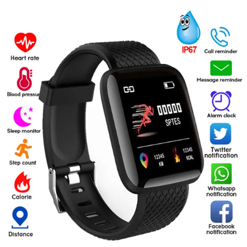 

116 plus Smart Bracelet Pressure Measurement Waterproof Fitness Tracker Watch Heart Rate Monitor Pedometer Smart Band Women Men