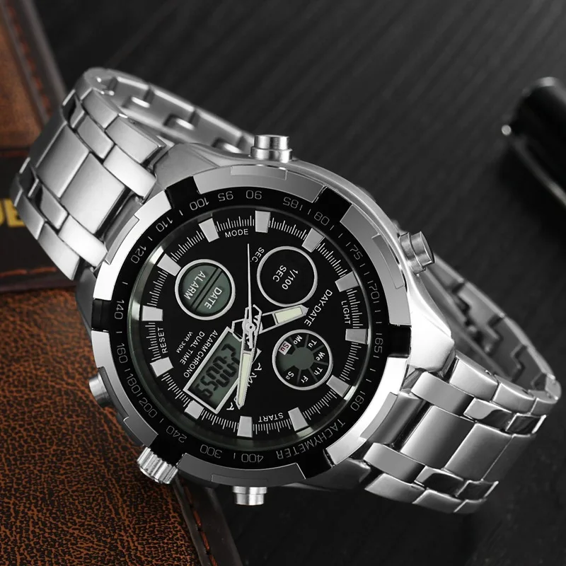 Мужские часы MAIMANRUI Брендовые мужские наручные часы кварцевые цифровые мужские часы водонепроницаемые многофункциональные спортивные часы из нержавеющей стали