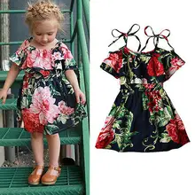 Обувь для девочек платье Летний пляж Цветочные Детские платья для Обувь для девочек shoulderless одежда детская одежда с поясом сарафан Детский костюм Цветочный