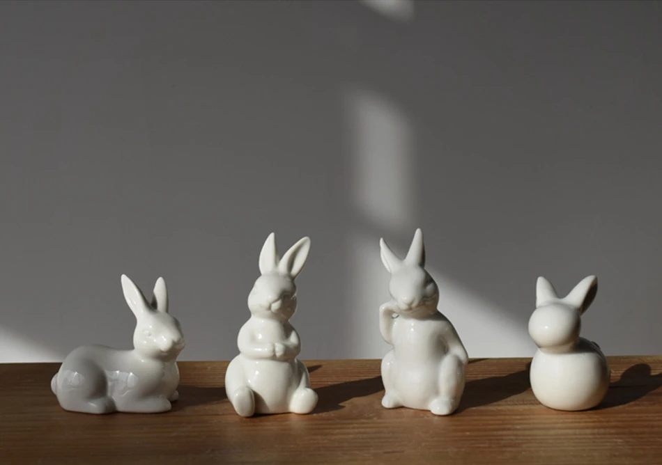 5 шт./компл. прекрасный мини Милая Белая керамика кролик статуя home decor статуэтки, микро пейзаж миниатюрная статуя креативный подарок