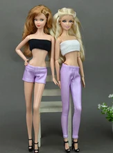 Light Purple Elastic PU Leather Bottoms Pants Trousers For Barbie Doll Clothes Fashion Outfits For 1