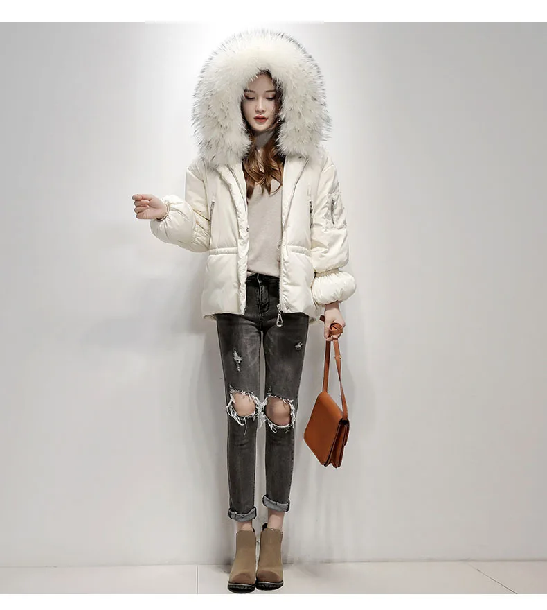 Fitaylor 2019 kobiet zimowe kurtki biała kaczka w dół duży naturalny szop futro hooded Parkas Slim ciepłe female płaszcz Snow Outwear -