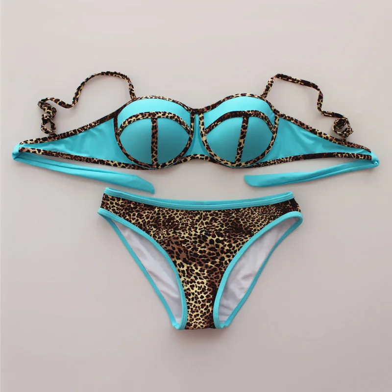 Plus Size Swimwear Women Leopard Bikinis Brazilian Swimsuit Patchwork