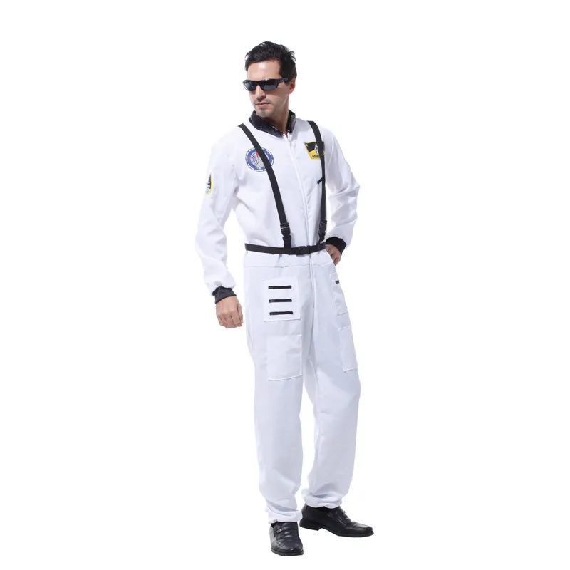Белый взрослый костюм космонавта для мужчин; костюм на Рождество, карнавал, Хэллоуин, Маскарад; маскарадный костюм; нарядное платье пилота ВВС; одежда для костюмированной вечеринки