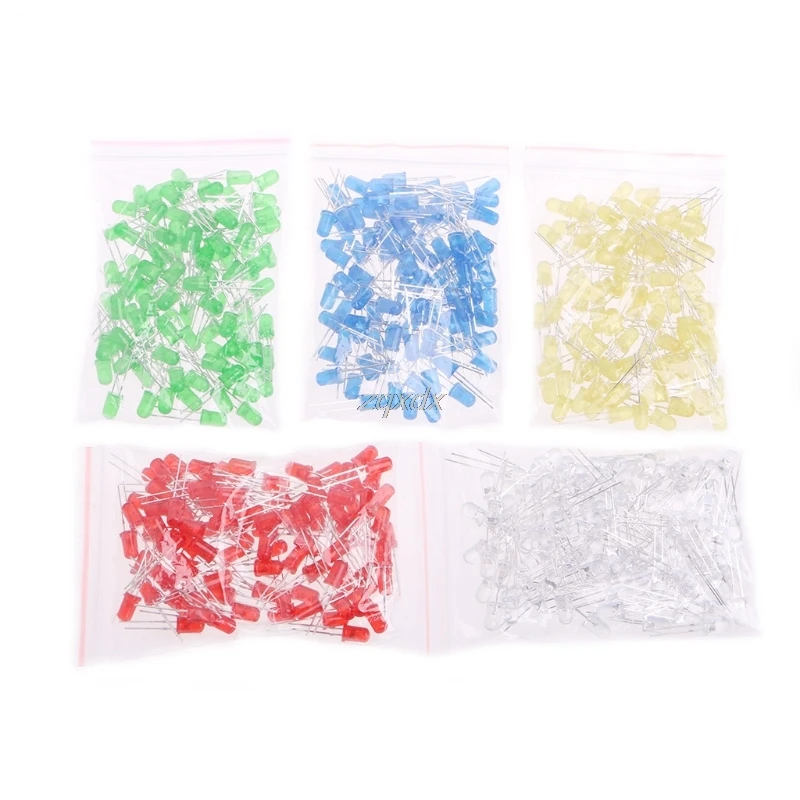 

500 Pcs 3V 20mA 5mm Round Light Emitting LED Diode Assorted Kits 5 Colors July DropShip
