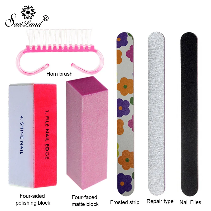 

Saviland Nail Art Accessories 6pcs/lot Nail Manicure Kit Brush Buffing Grit Sanding Nail Files LED UV Gel Polish Tools Set