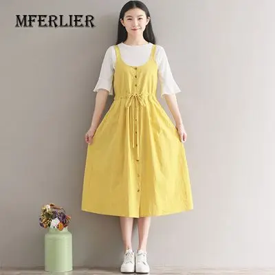 Women-Summer-Dress-Literature-Solid-Color-Sleeveless-Single-breasted-Drawstring-Waist-Cotton-Linen-Tank-Dress-Vestido.jpg_640x640