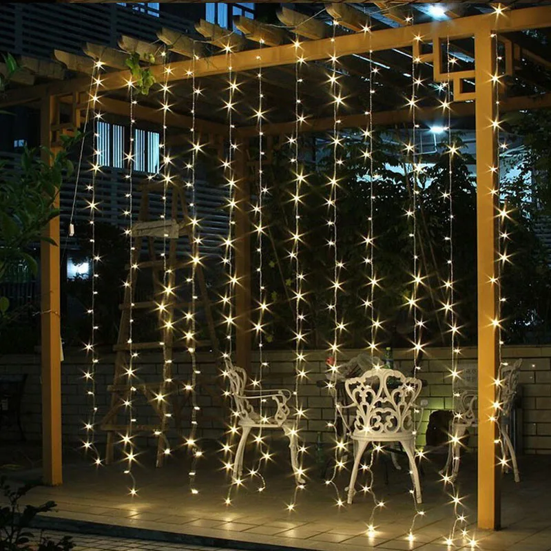  Led Fairy Wedding Curtain String Light 300 Bulbs 3x3m Icicle Beads Garland Party Twinkle Starry Garlden Holiday Decoration Lamp (3)
