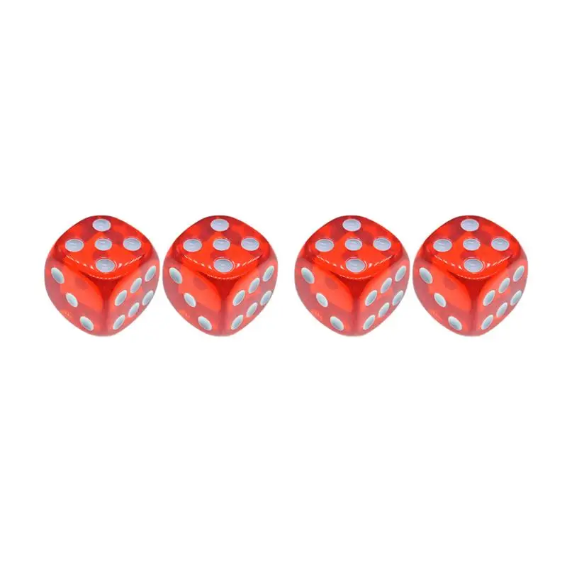 4Pcs Dices 18mm Translucent Red 6-Sided Solid Rounded Corner Dice for Games Teaching
