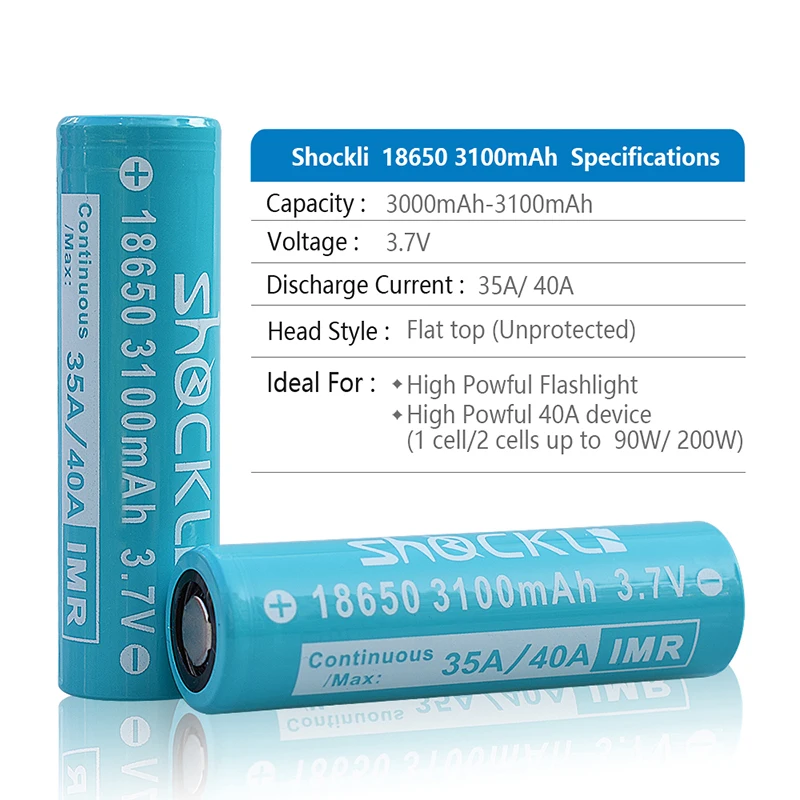 Shockli 18650 Батарея 3,7 V 3100mAh 3000mAh литий-ионная батарея 40A литиевая аккумуляторная батарея для фонарика электронной сигареты