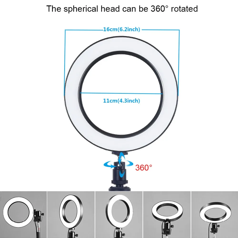 Мини Портативный 6,2 дюймов светодиодный кольцевой вспышки с холодным башмаком шаровой головкой для штатива камеры лампы для видео блогеров Vloggers