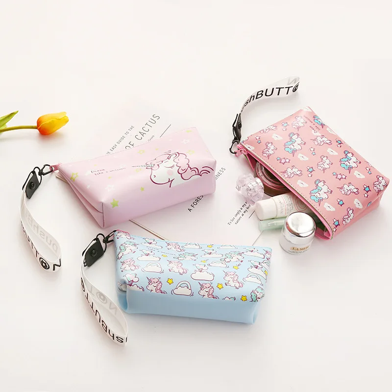 Синяя модная женская косметичка для путешествий с принтом единорога дамские