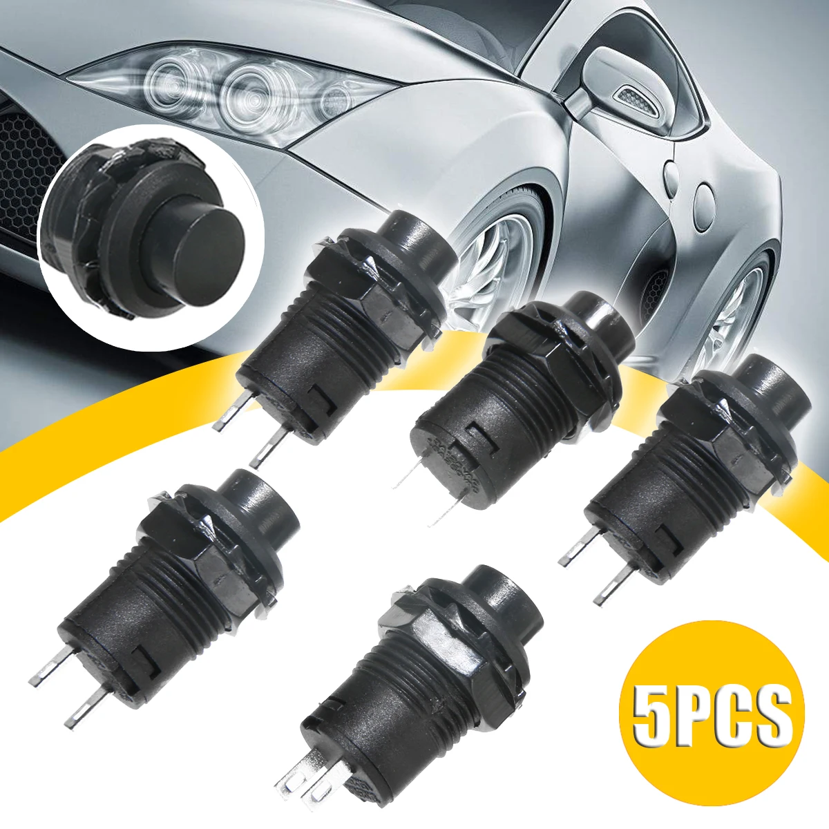 5PCS Black Auto Push Button Horn 12V Car Dash Off-On Momentary Push Button Switch Horn Doorbell